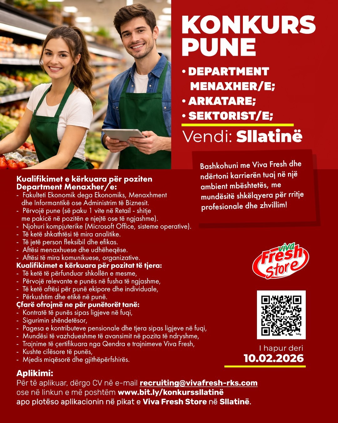 Department Menaxher/e, Arkatare, Sektorist/e - Sllatinë (Fushë Kosovë)